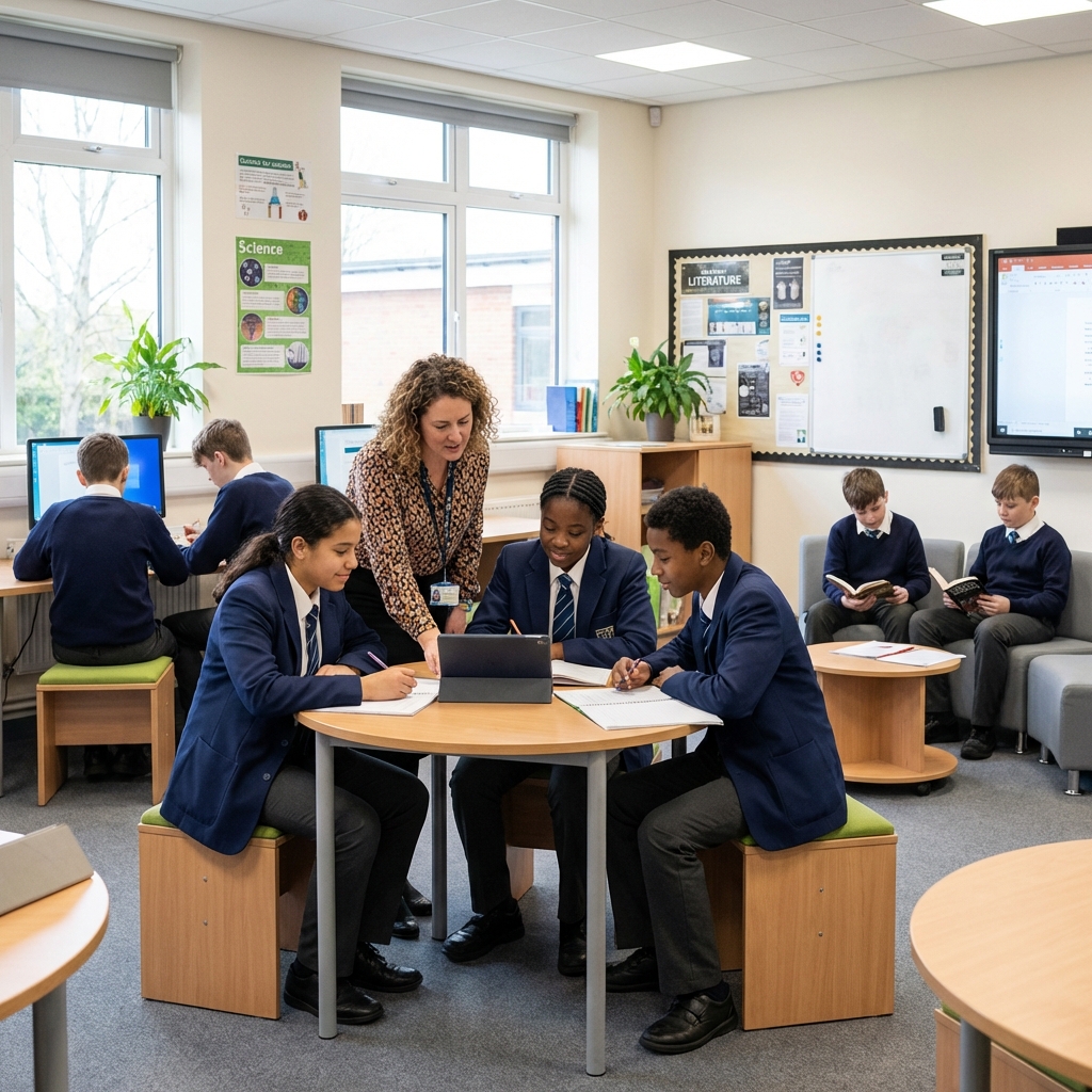 Teacher and students in a UK classroom